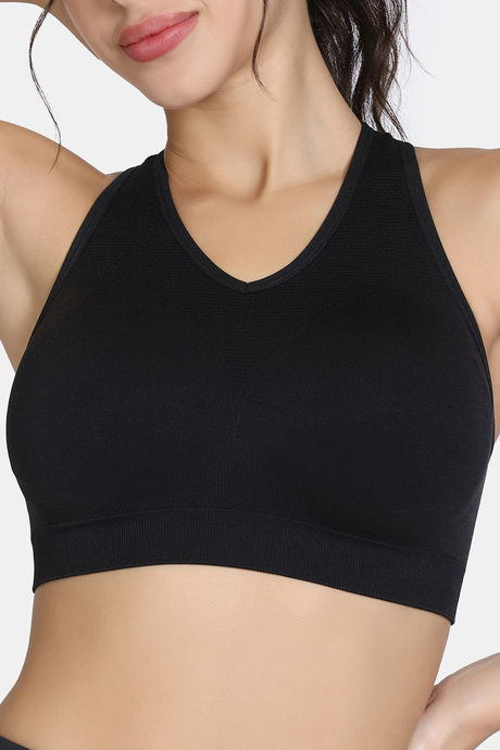 Zelocity Medium Impact Seamless Sports Bra - Jet Black — image 6